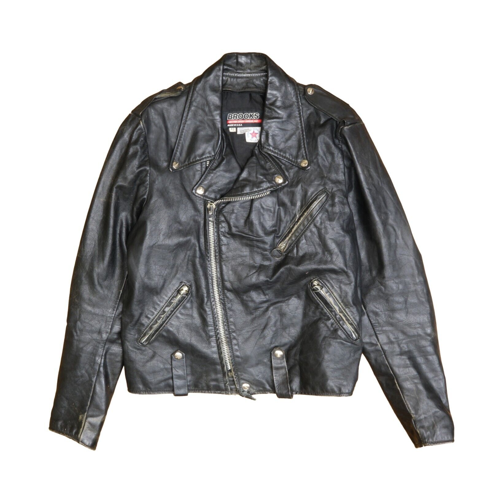 Brooks leather biker jacket hotsell