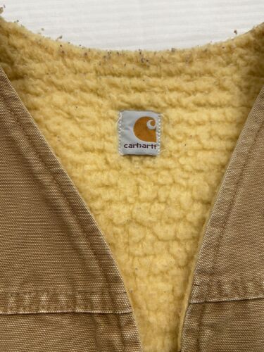 Vintage Carhartt Canvas Work Vest Jacket Size Large Beige Sherpa Lined