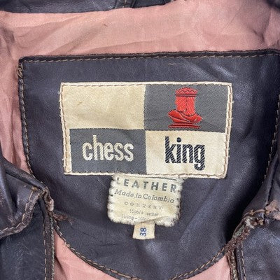 Vintage Chess King Leather Coat Jacket Size Small Brown