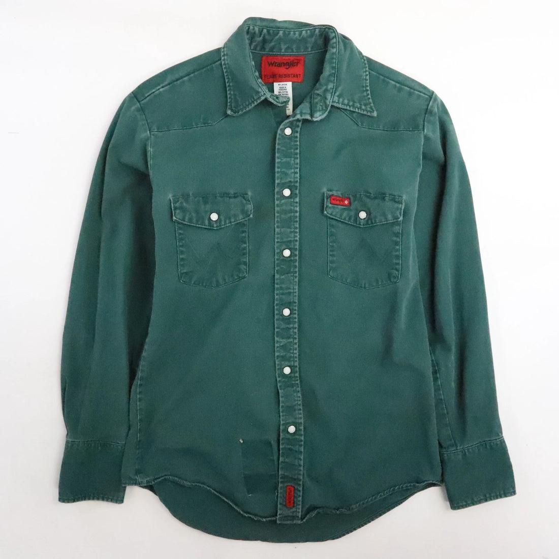 Wrangler Western Pearl Snap Shirt Size Medium Green Flame Resistant
