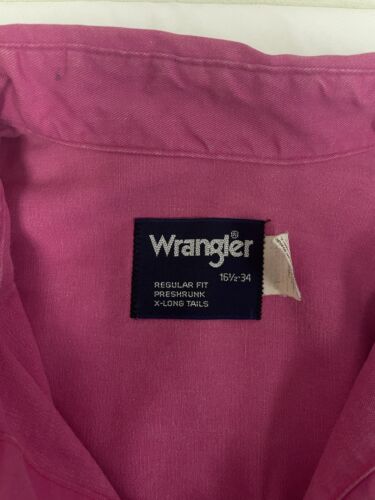 Vintage Wrangler Brushpopper Button Up Shirt Size 16 1/2-34 Cowboy Western Pink