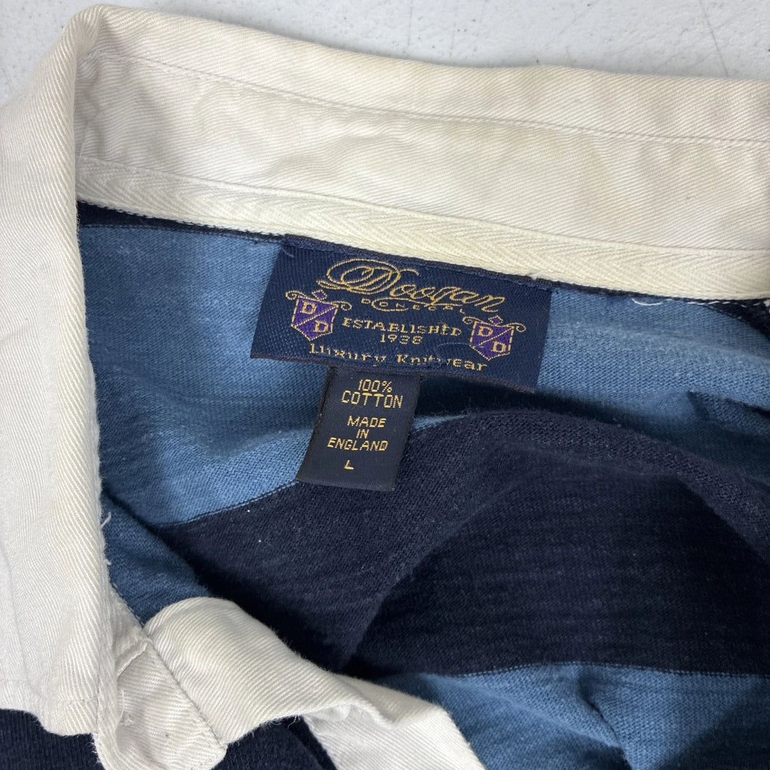 Vintage Doogan Donegal Rugby Shirt Size Large Blue Striped Long Sleeve England