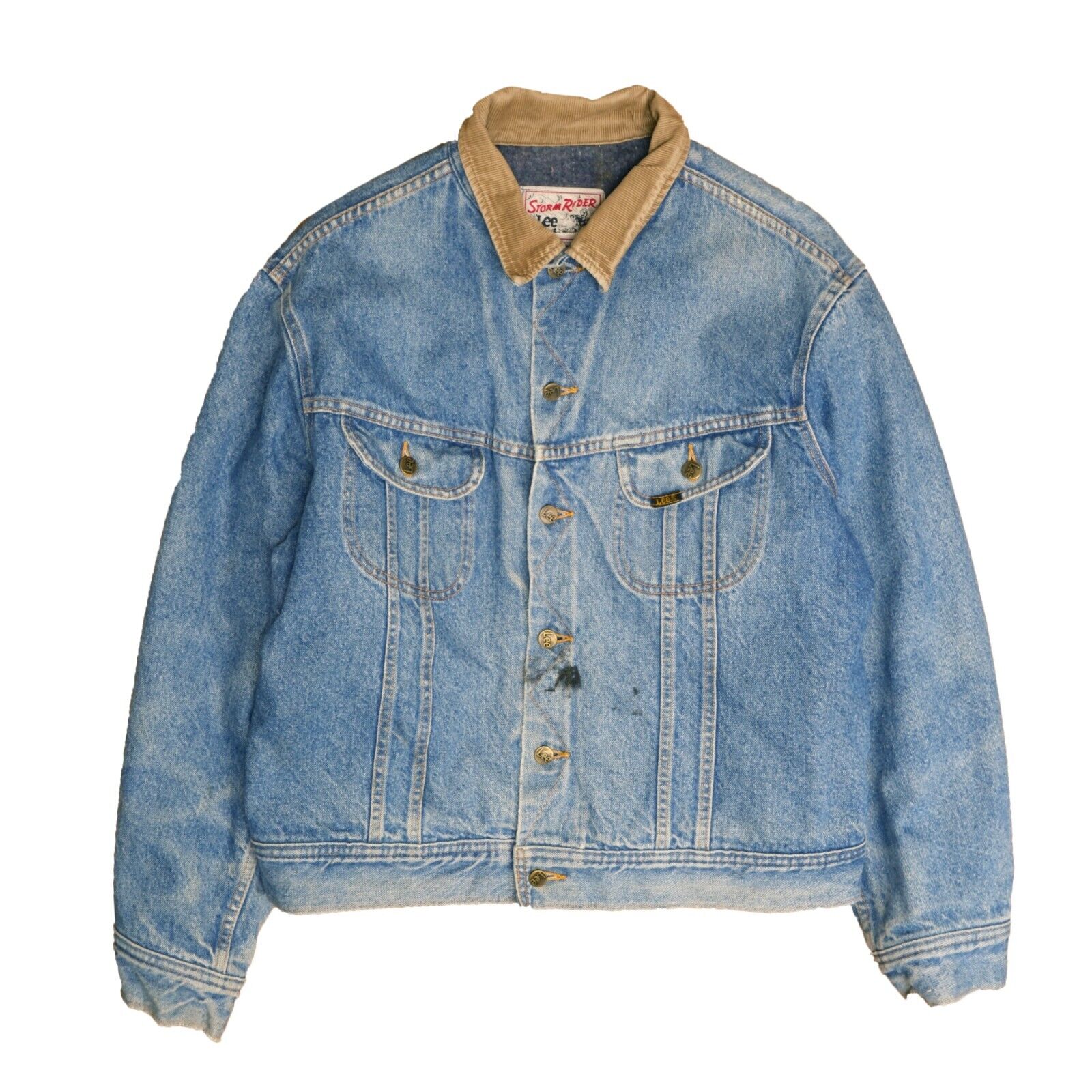Vintage Lee Storm Rider Denim Jacket Size 42 Blue Blanket Lined