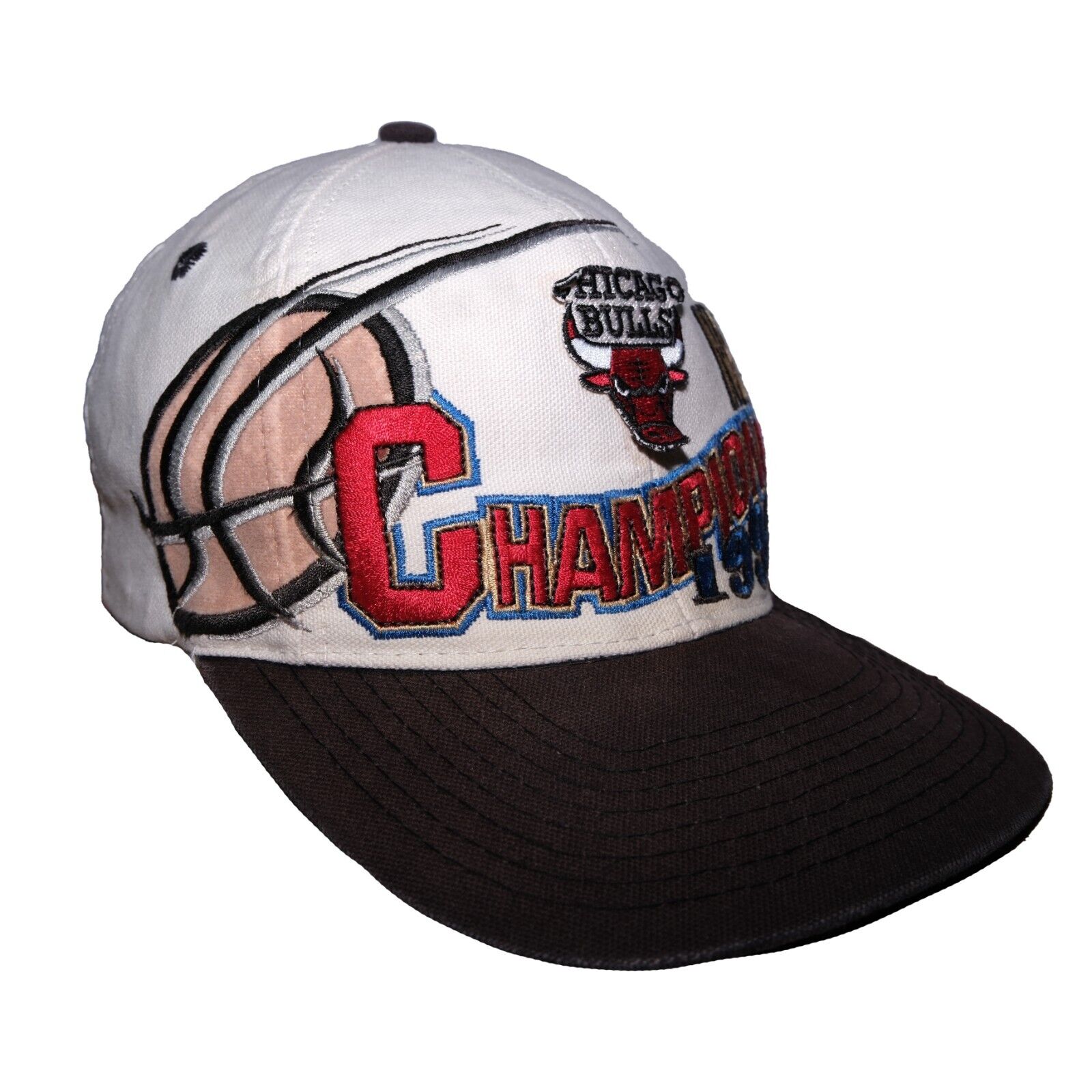 Vintage Chicago Bulls 1996 Champions Logo Athletic Snapback Hat OSFA 90s NBA