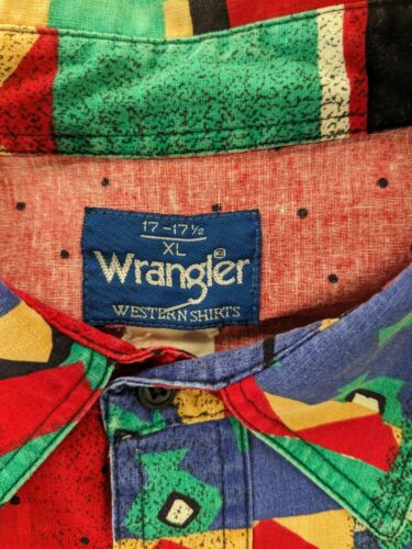 Vintage Wrangler Western Button Up Shirt Size XL 17-17 1/2 Aztec Cowboy  Ranch