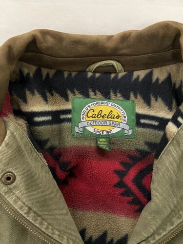 Vintage Cabelas Field Coat Jacket Size Medium Green Fleece Lined