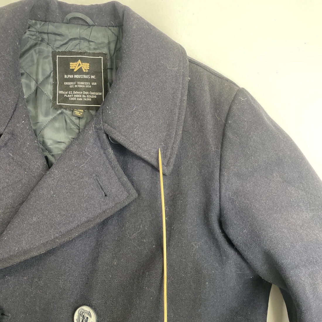 Alpha Industries Wool Pea Coat Jacket Size XL Blue