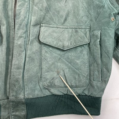 Vintage G-III Global Identity Leather Bomber Jacket Size Small Green