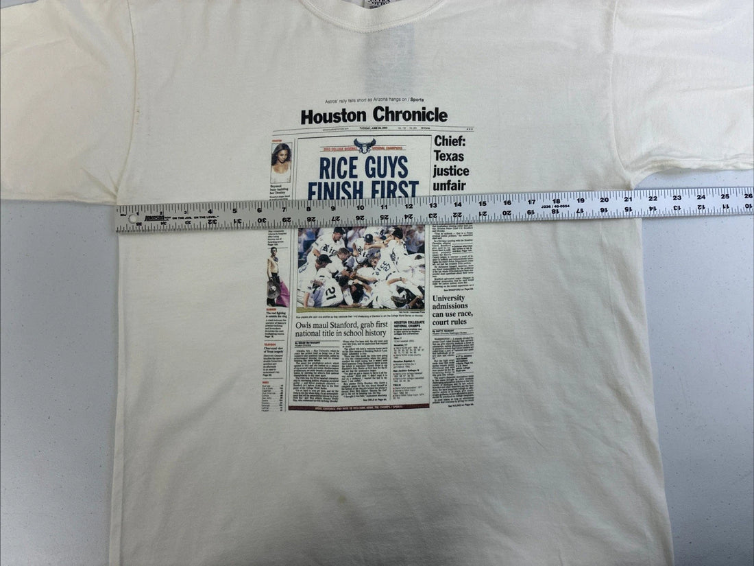 Vintage Houston Rice Owls Newspaper College Baseball T-Shirt Size Large NCAA