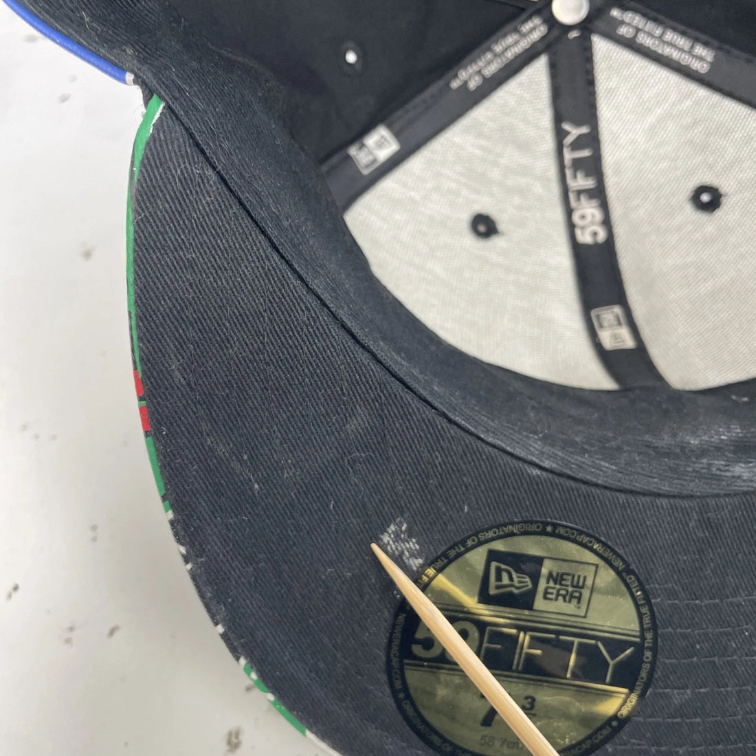 Originators Of The True Fitted Hat Cap Size 7 3/8 All Over Print Faux Leather