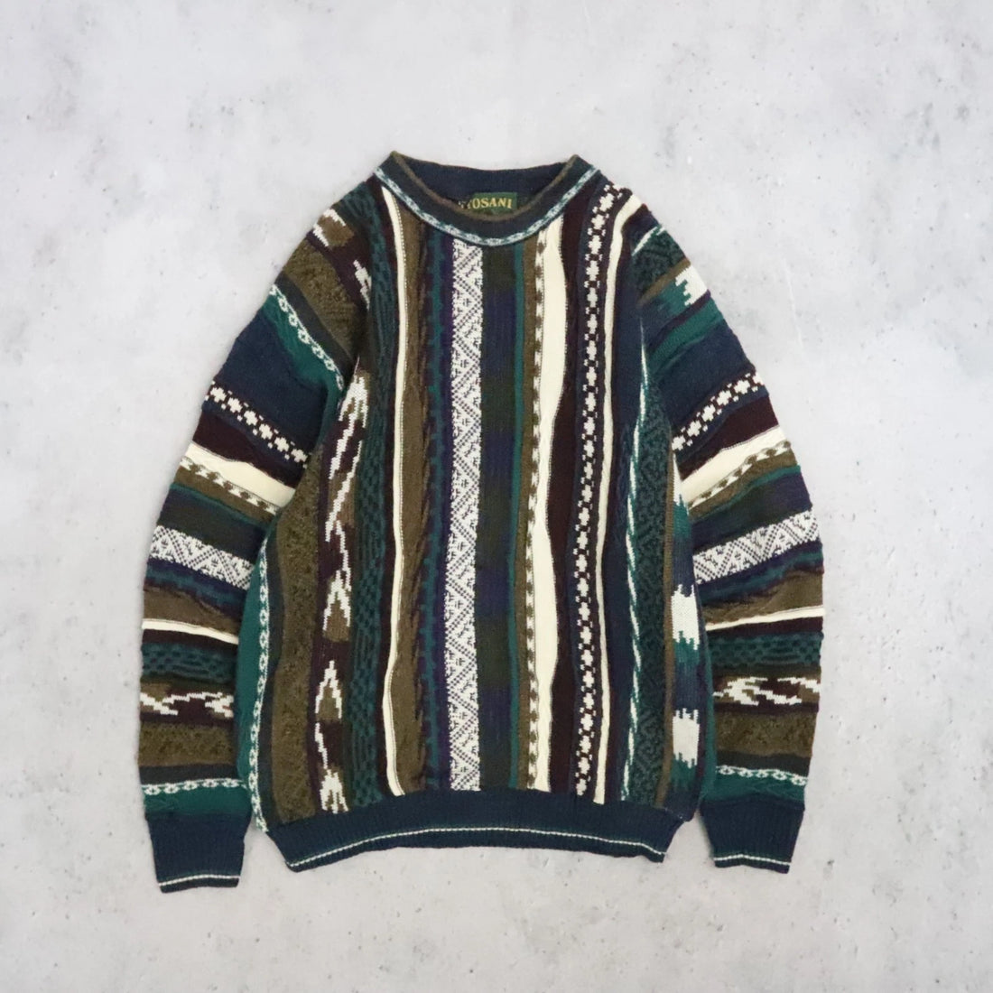 Vintage Tosani 3D Knit Crewneck Sweater Size Large 90s