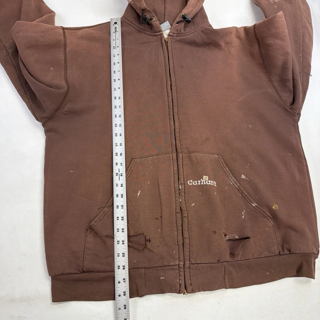 Carhartt Thermal Lined Zip Sweatshirt Hoodie Large Paint Splatter Distressed