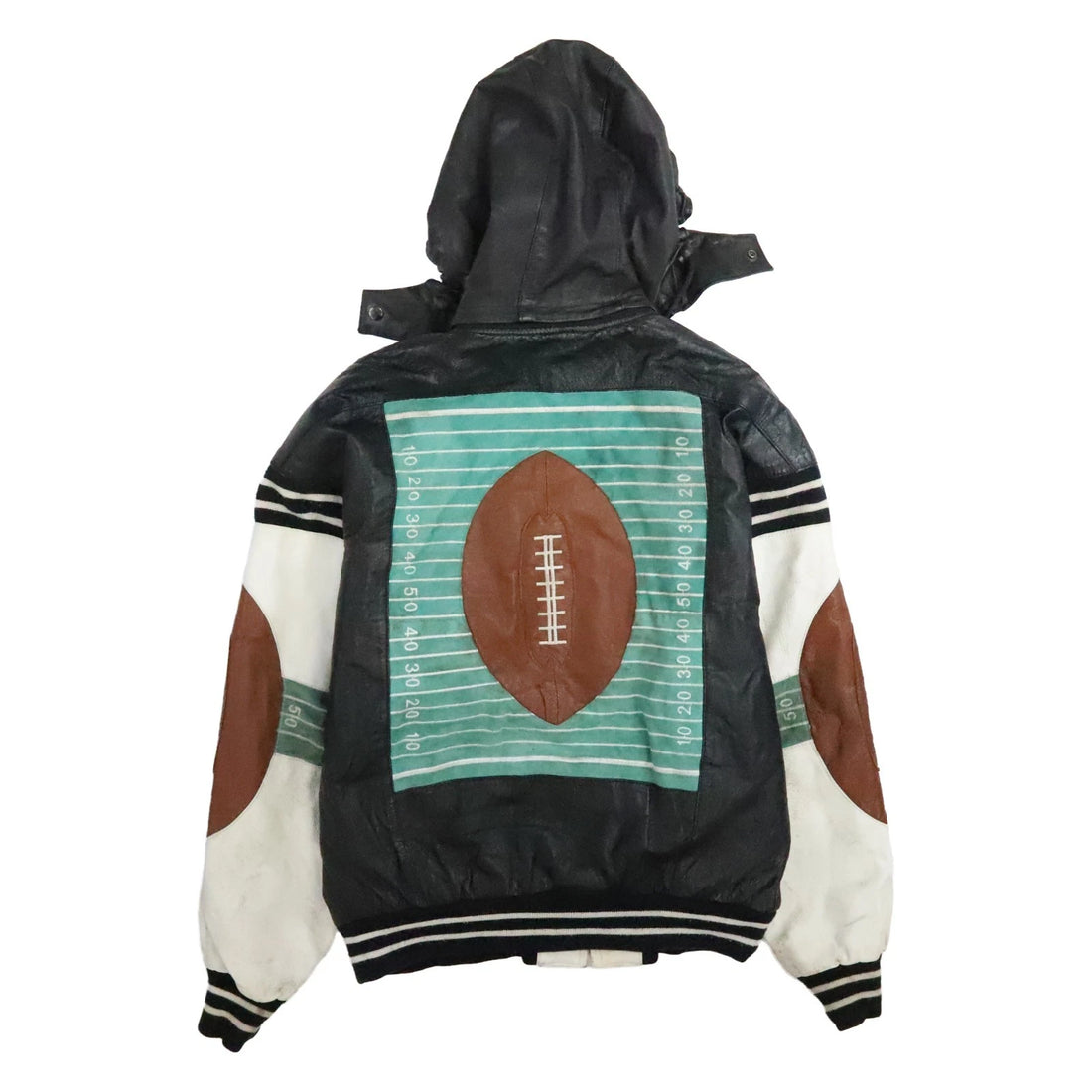 Vintage Michael Hoban Wheremi Football Leather Bomber Jacket Size XL Hooded