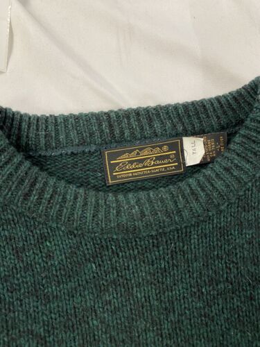 Vintage Eddie Bauer Wool Knit Sweater Crewneck Size Large Green Pullover