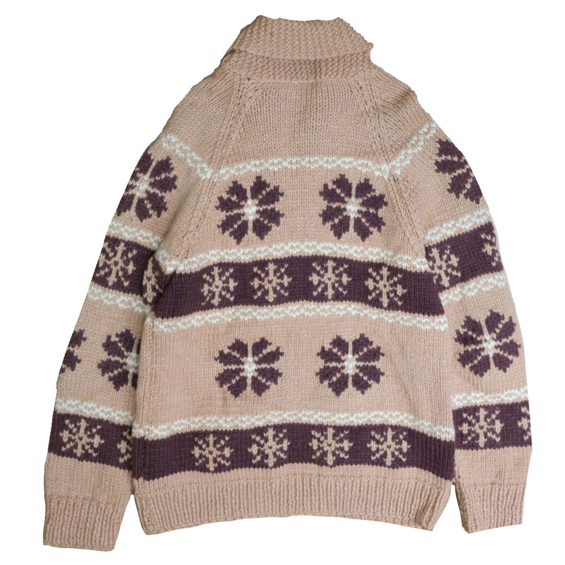 Vintage Snowflake Wool Knit Cowichan Cardigan Sweater Size Large Winter