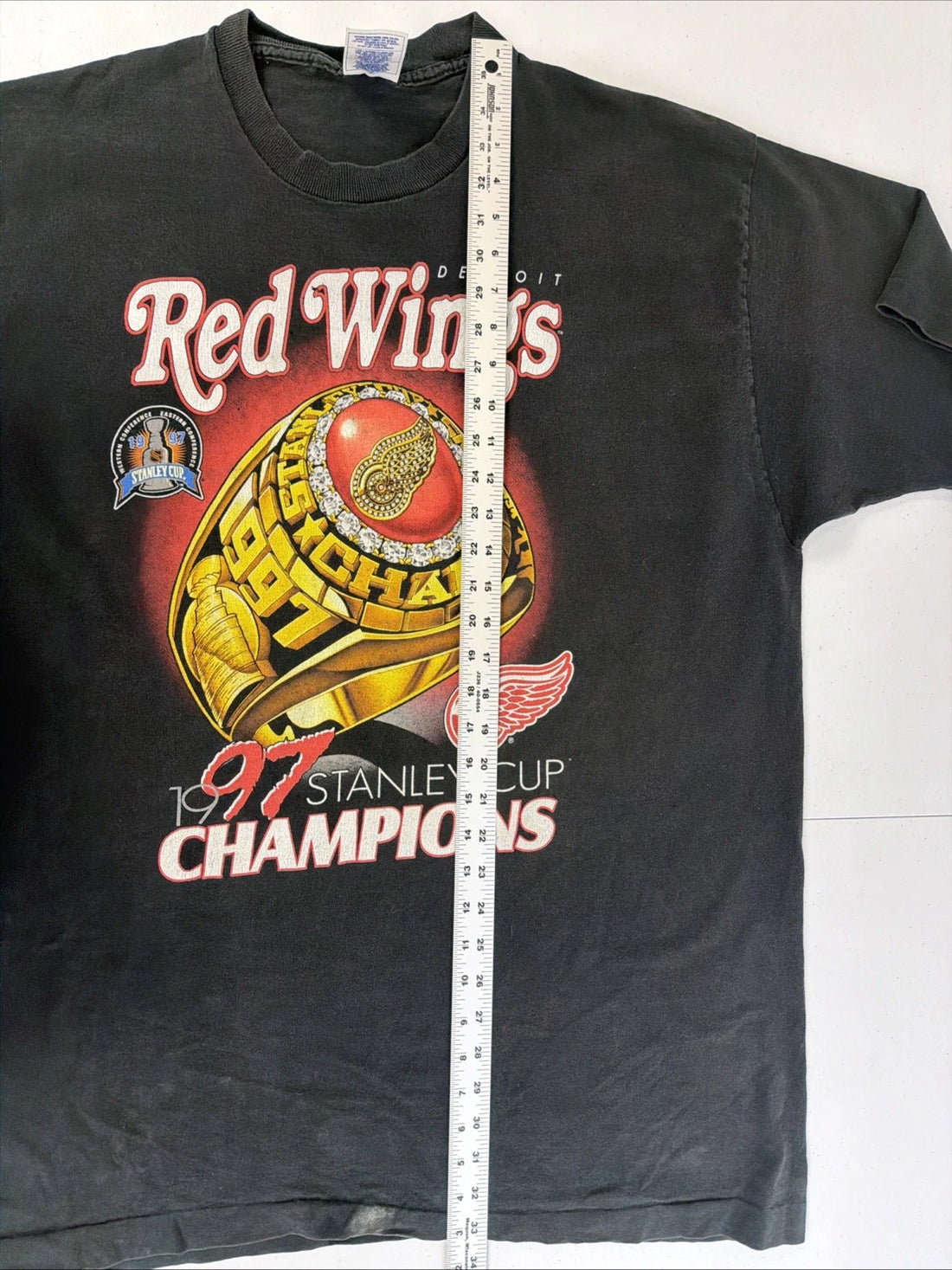Vintage Detroit Red Wings Stanley Cup Champions Ring T-Shirt 2XL 90s NHL