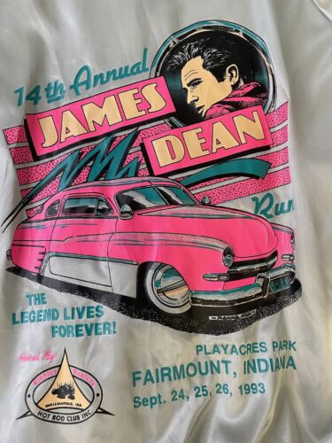 Vintage 14th Annual James Dean Run Satin Bomber Jacket Size Large 1993 90s