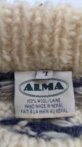 Vintage Alma Fair Isle Wool Cable Knit Sweater Size Large