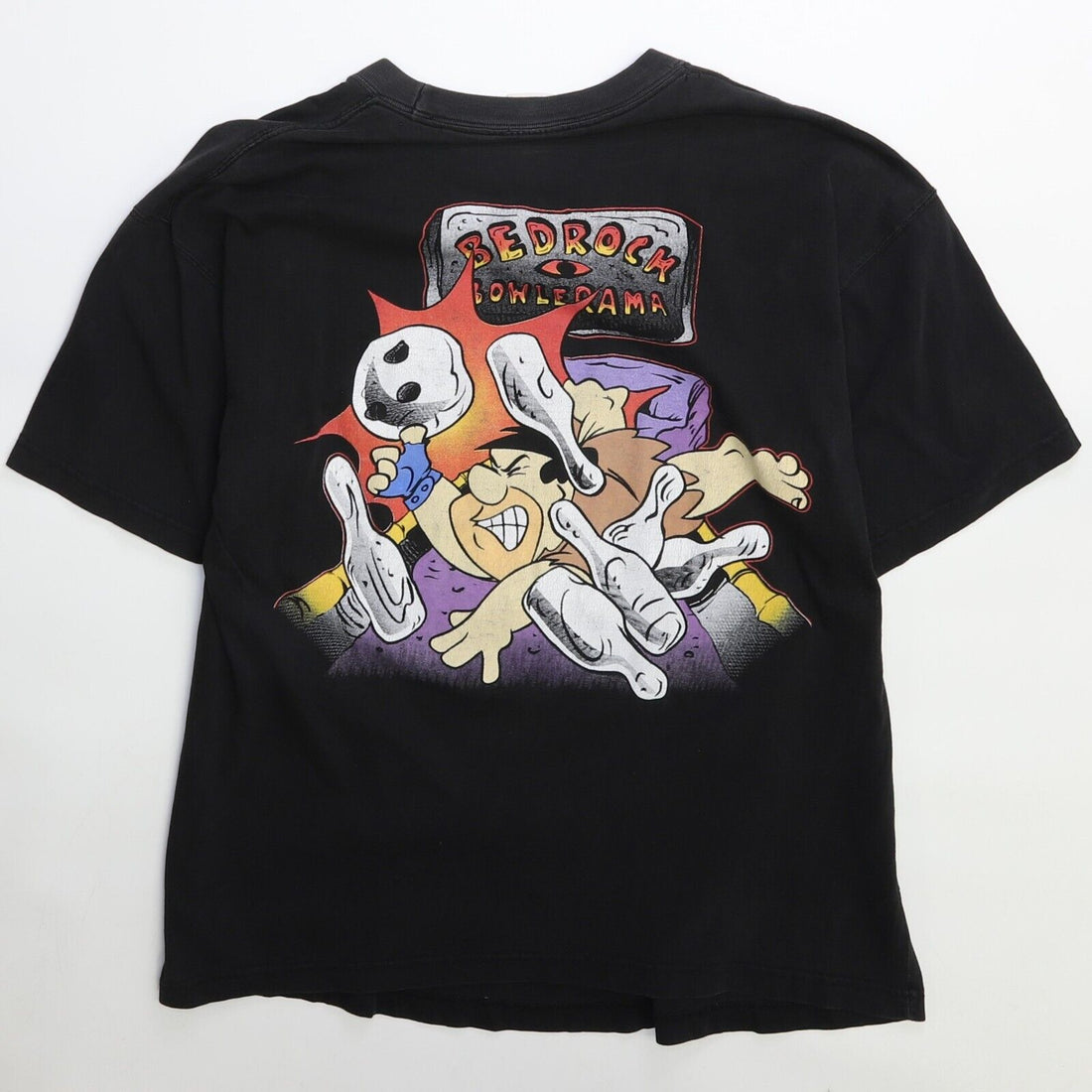 Vintage Flintstones Bowling T-Shirt Size XL Double Sided Cartoon Promo 1994 90s