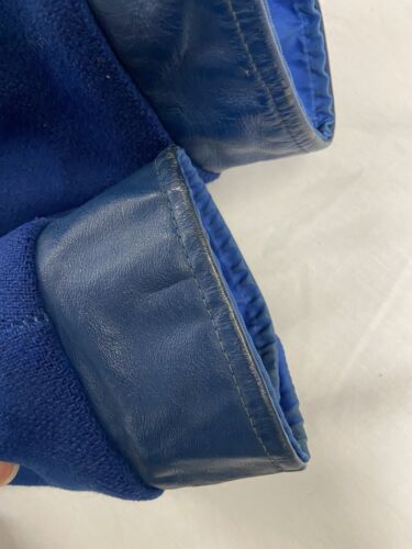 Vintage Connaught Bantam Hockey Wool Leather Varsity Jacket Size Small Blue