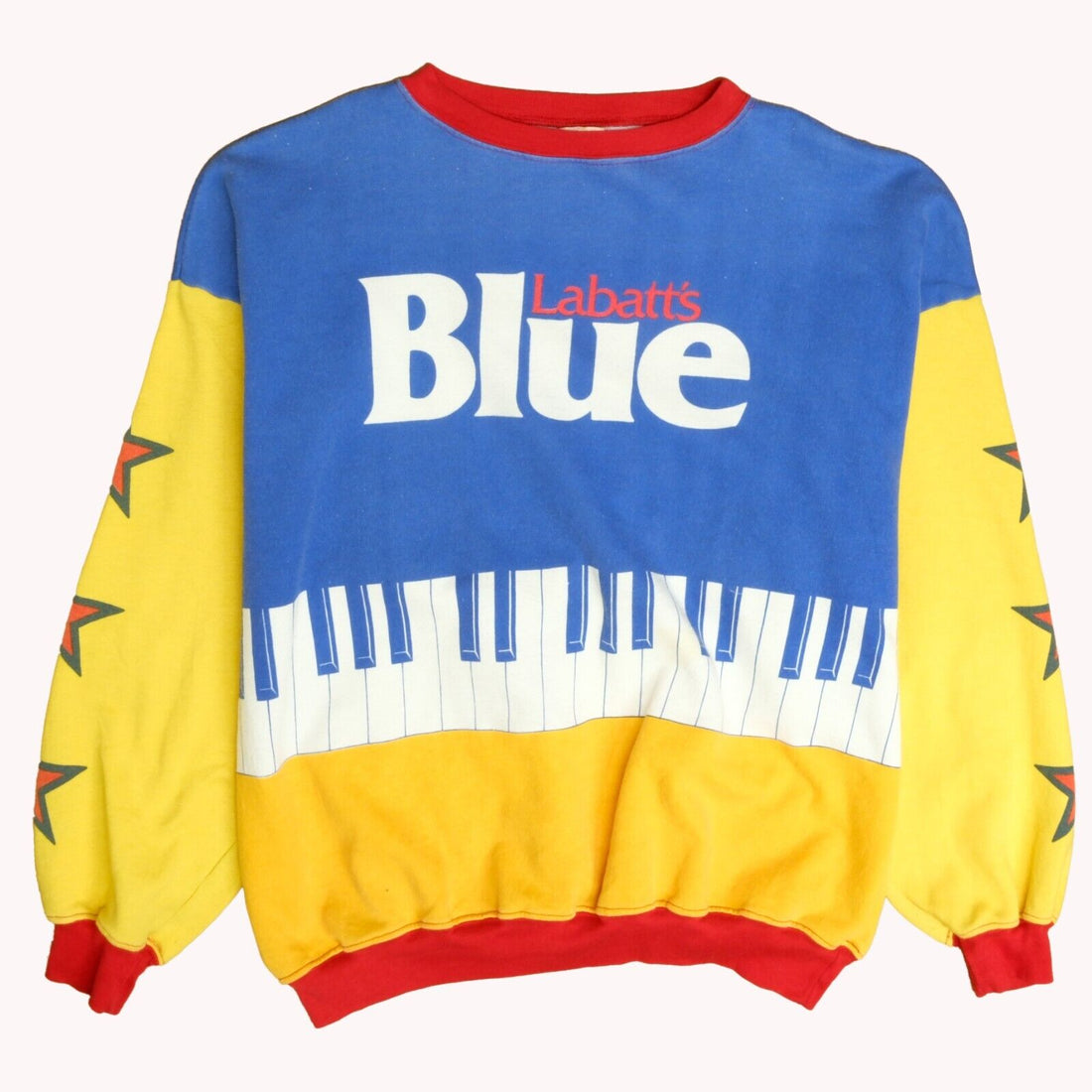 Vintage Labatt's Blue Piano Crewneck Sweatshirt Large All Over Print Beer Promo