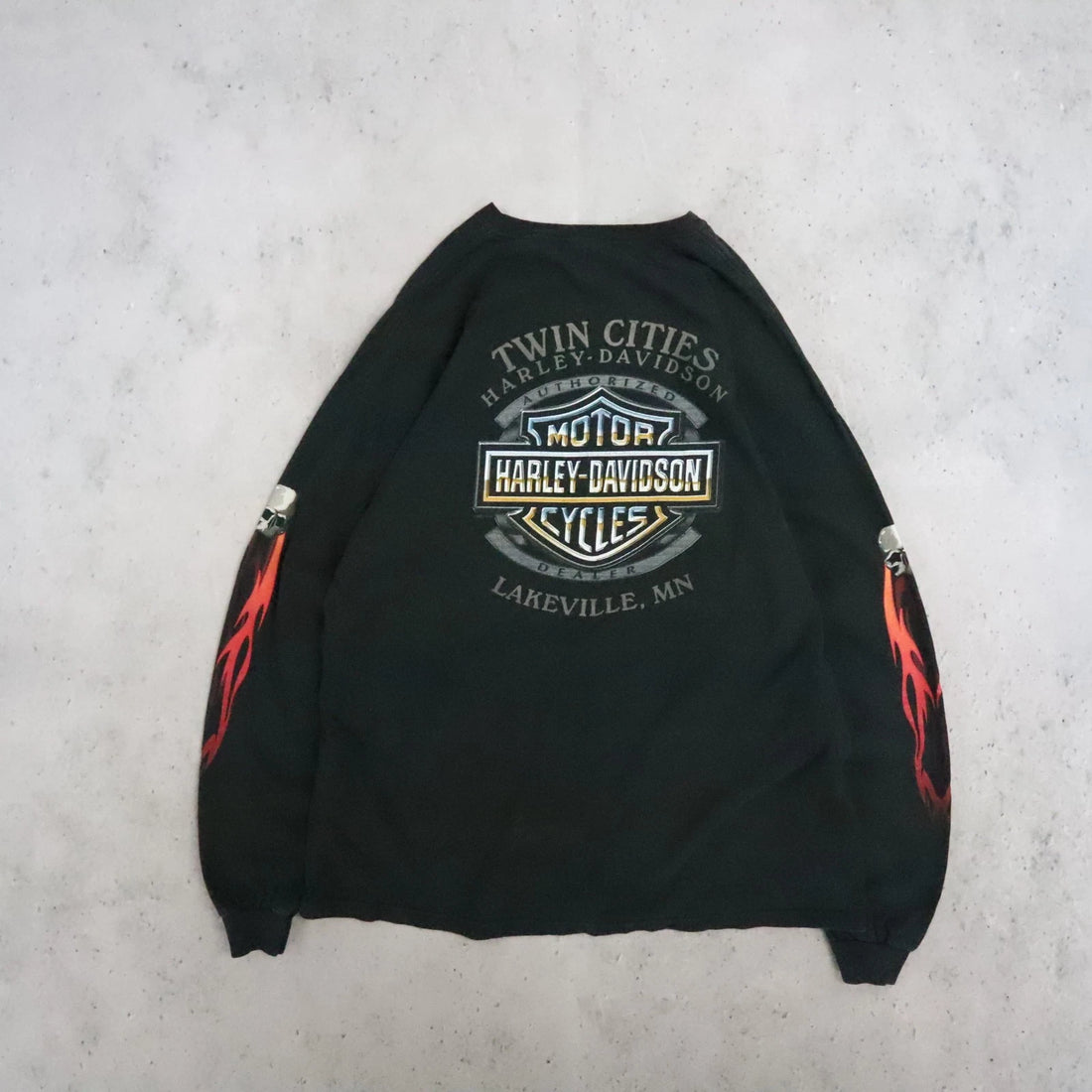Harley Davidson Motorcycles Flame Skull Long Sleeve T-Shirt Size 2XL