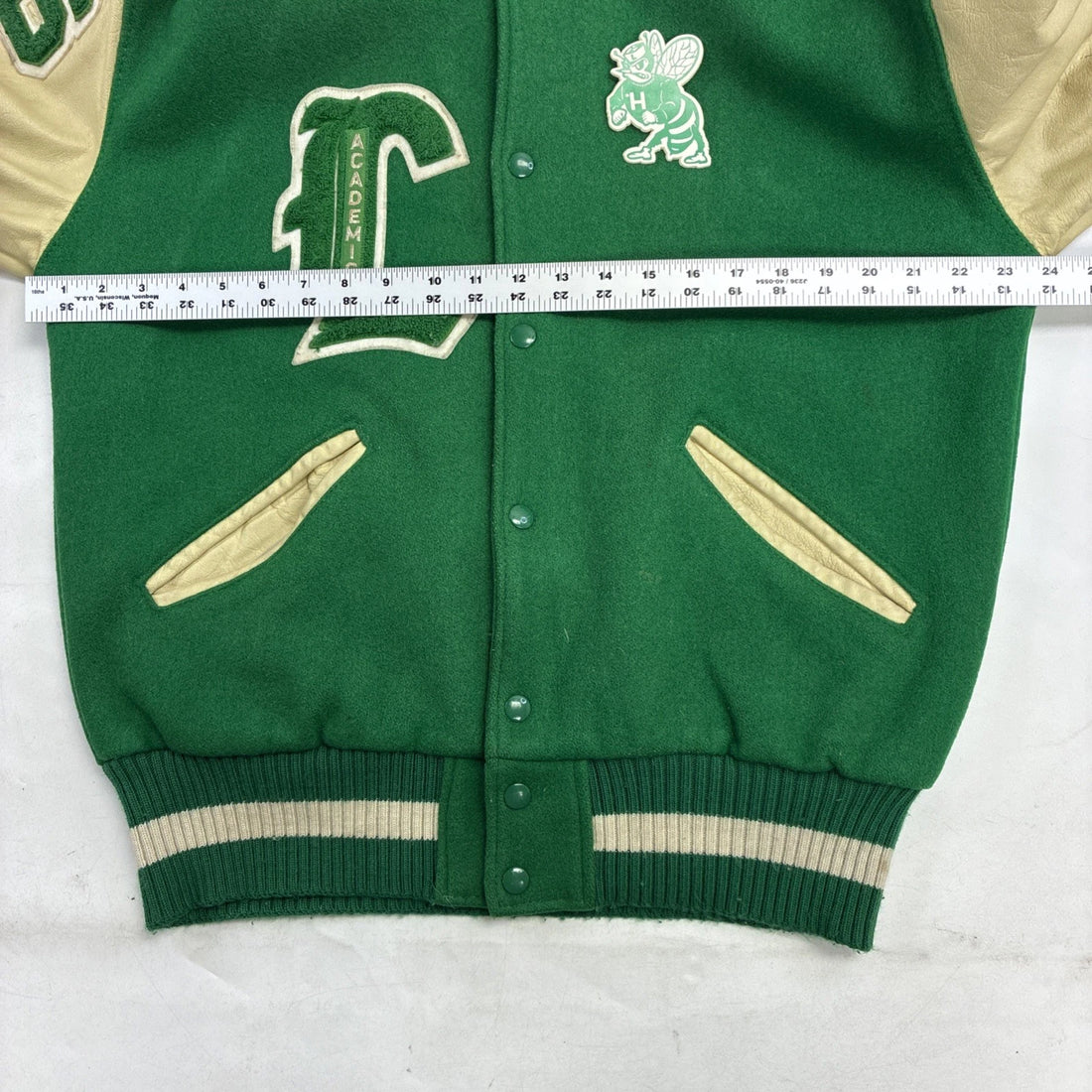 Vintage Huntsville Hornets Academics Leather Wool Varsity Jacket Medium 1996 90s