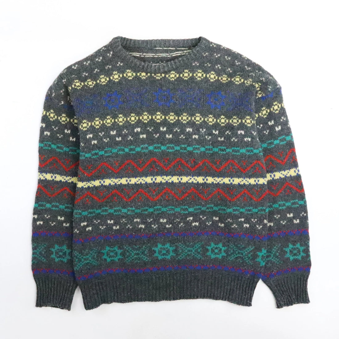 Vintage Fair Isle Wool Knit Crewneck Sweater Size XL