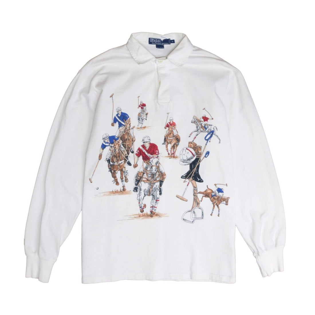 Vintage Polo Ralph Lauren Equestrian Horses Rugby Shirt Medium Long Sleeve