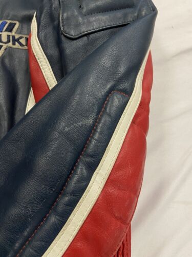 Vintage Suzuki Cafe Racer Motorcycle Leather Jacket Size 44 Blue