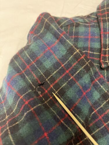 Vintage Pendleton Wool Button Up Field Shirt Size 15 1/2 Green Tartan Plaid