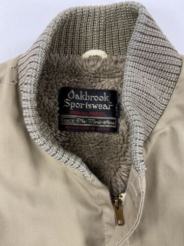 Vintage Oakbrook Sears Bomber Jacket Size 42 Tan Sherpa Lined Perma-Prest