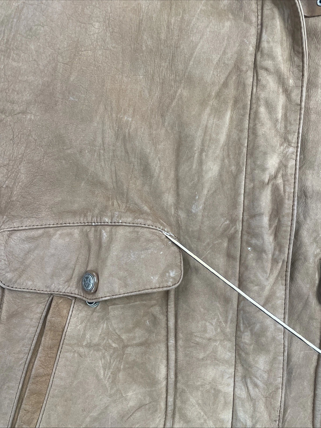 Vintage Mixed Blues Leather Bomber Jacket Size Medium Brown