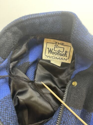 Vintage Woolrich Wool Bomber Jacket Womens Size Small Blue Buffalo Plaid