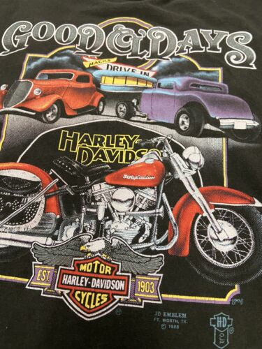 Vintage Harley Davidson Motorcycles 3D Emblem Good Ol Days T-Shirt Large 1988