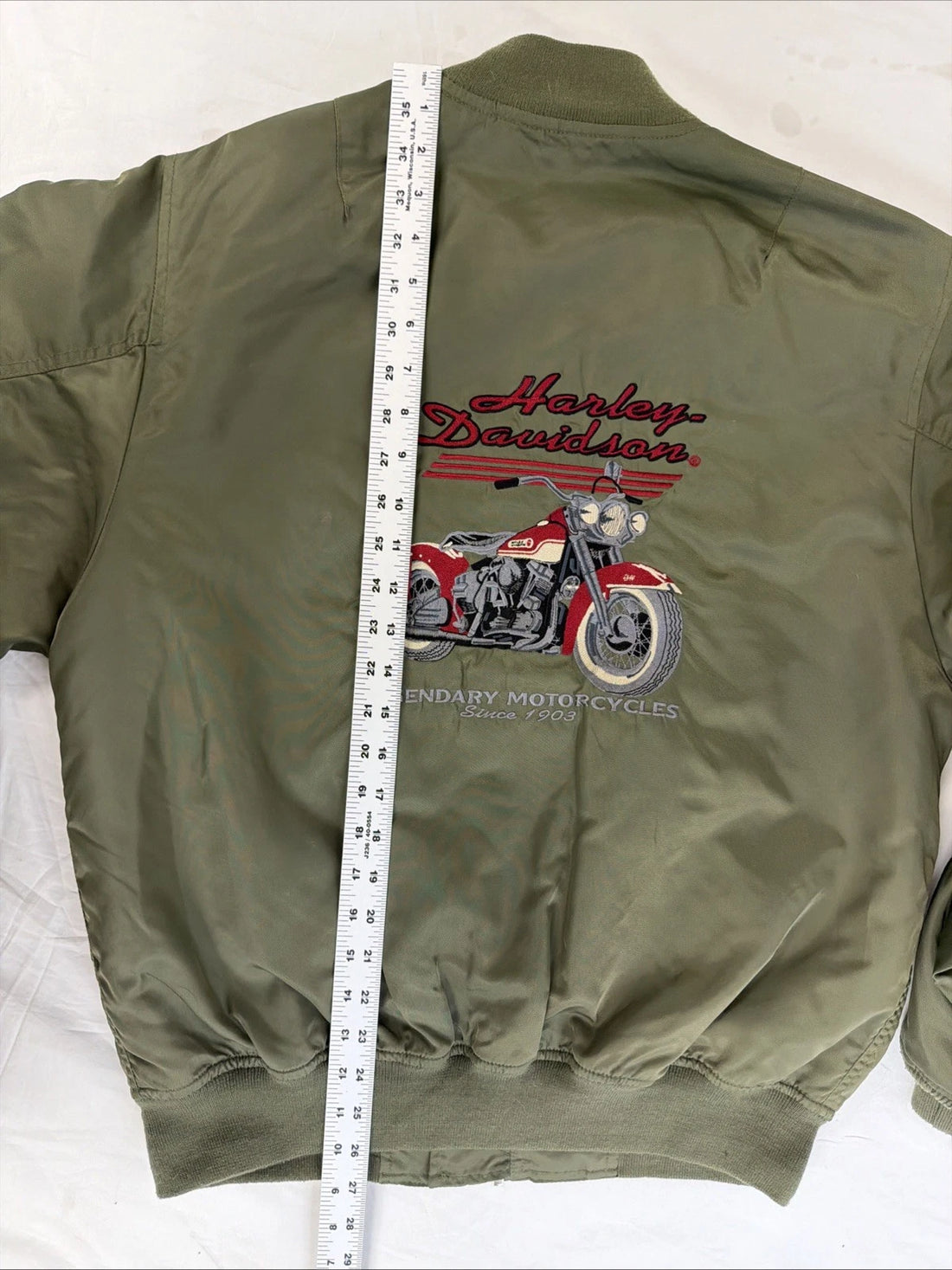 Harley Davidson Motorcycles Bomber Jacket Size Small Green Embroidered