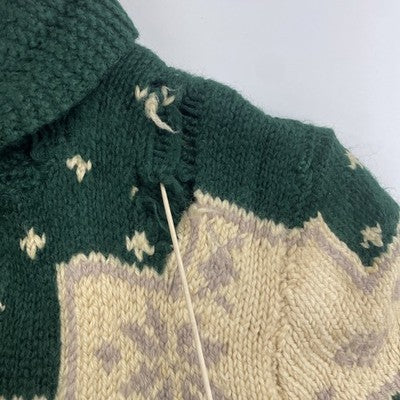 Vintage Snowflake Wool Cowichan Cardigan Sweater Size Medium Fair Isle Green