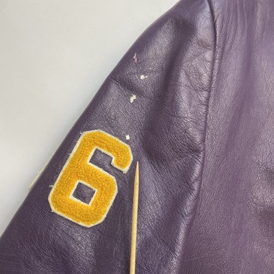 Vintage Wilfred Laurier University Leather Varsity Jacket Size 42 Purple 90s