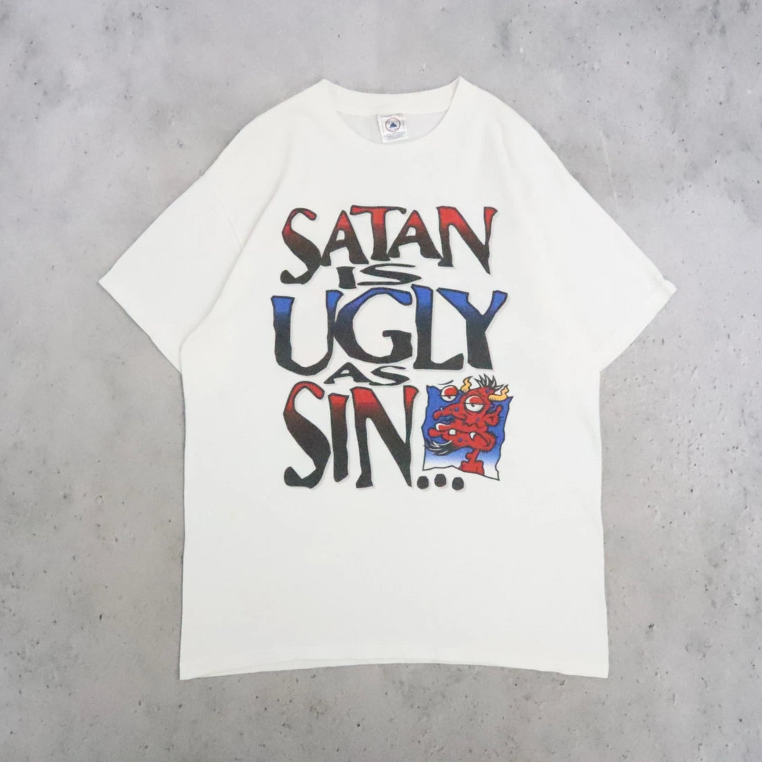 Vintage Satan Is Ugly As Sin Cuz Jesus Beat Him With A Stick T-Shirt Size Large