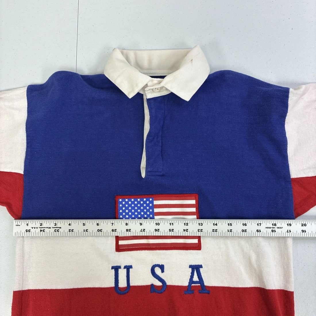 Vintage Dehen America USA Flag Rugby Shirt Size Medium