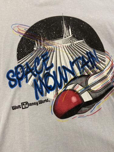 Vintage Walt Disney World Space Mountain T-Shirt Size XL Gray 80s