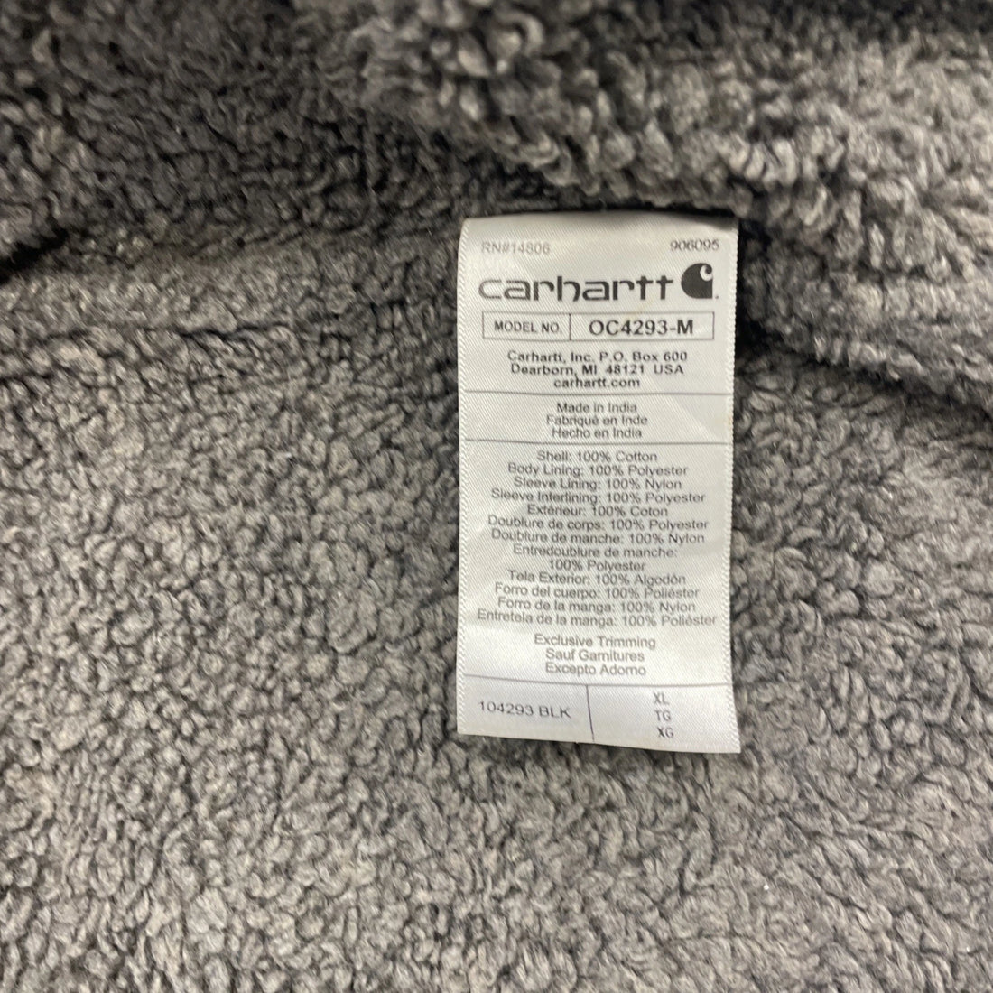 Carhartt Canvas Work Jacket Size XL Black Sherpa Lined