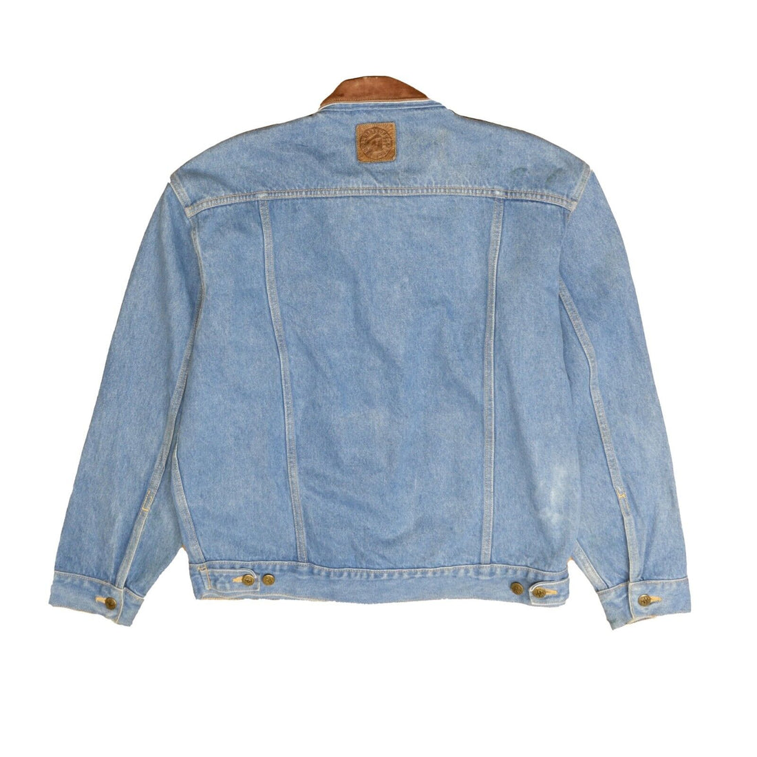 Vintage Marlboro Country Store Denim Jacket Size Medium Blue Leather Trim 90s