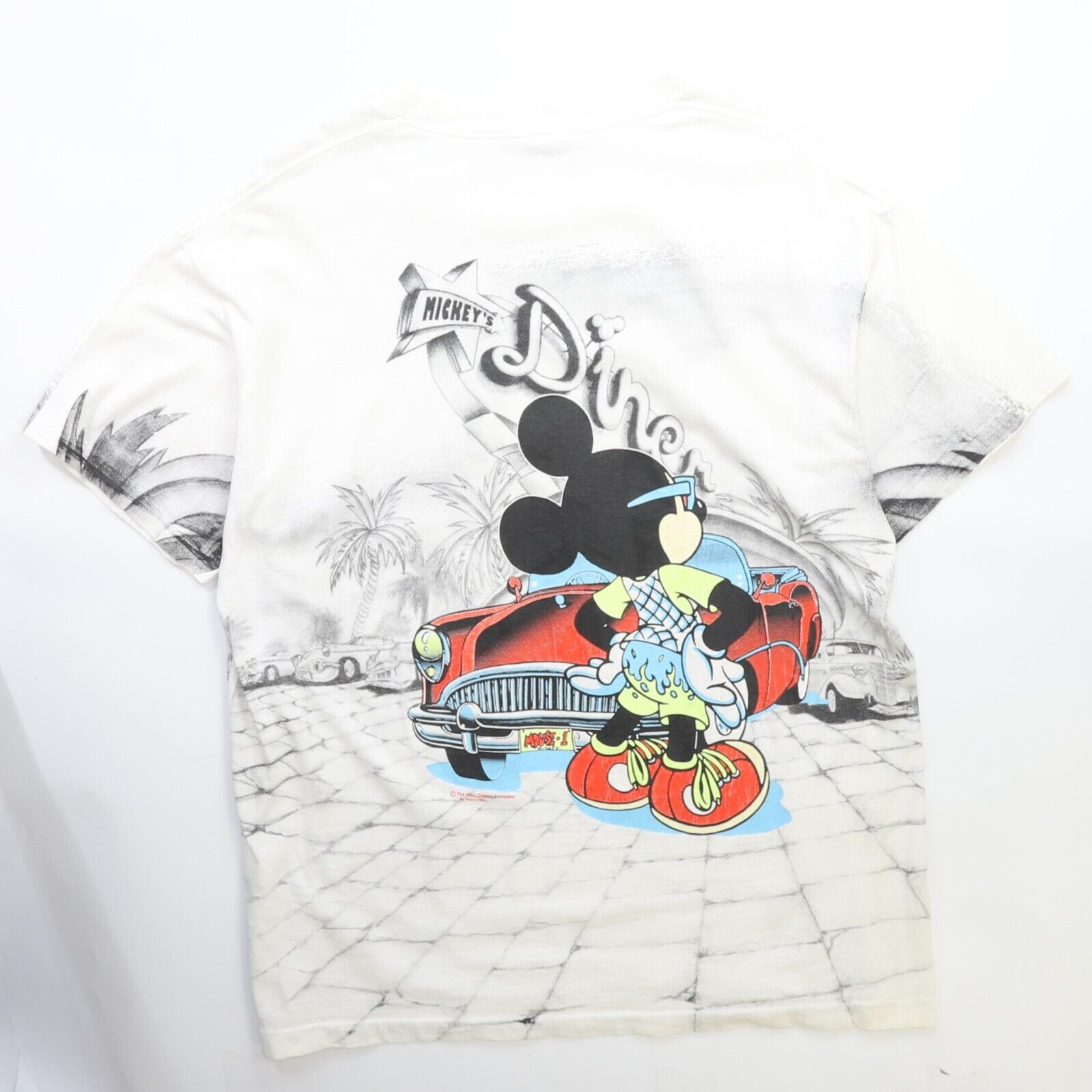 Vintage Mickey Mouse Diner Florida All Over Print T-Shirt Size XL