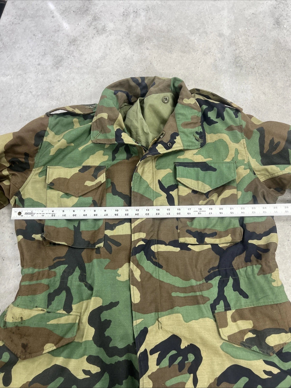 Vintage Military Army Woodland Camo Field Coat Jacket Size XL