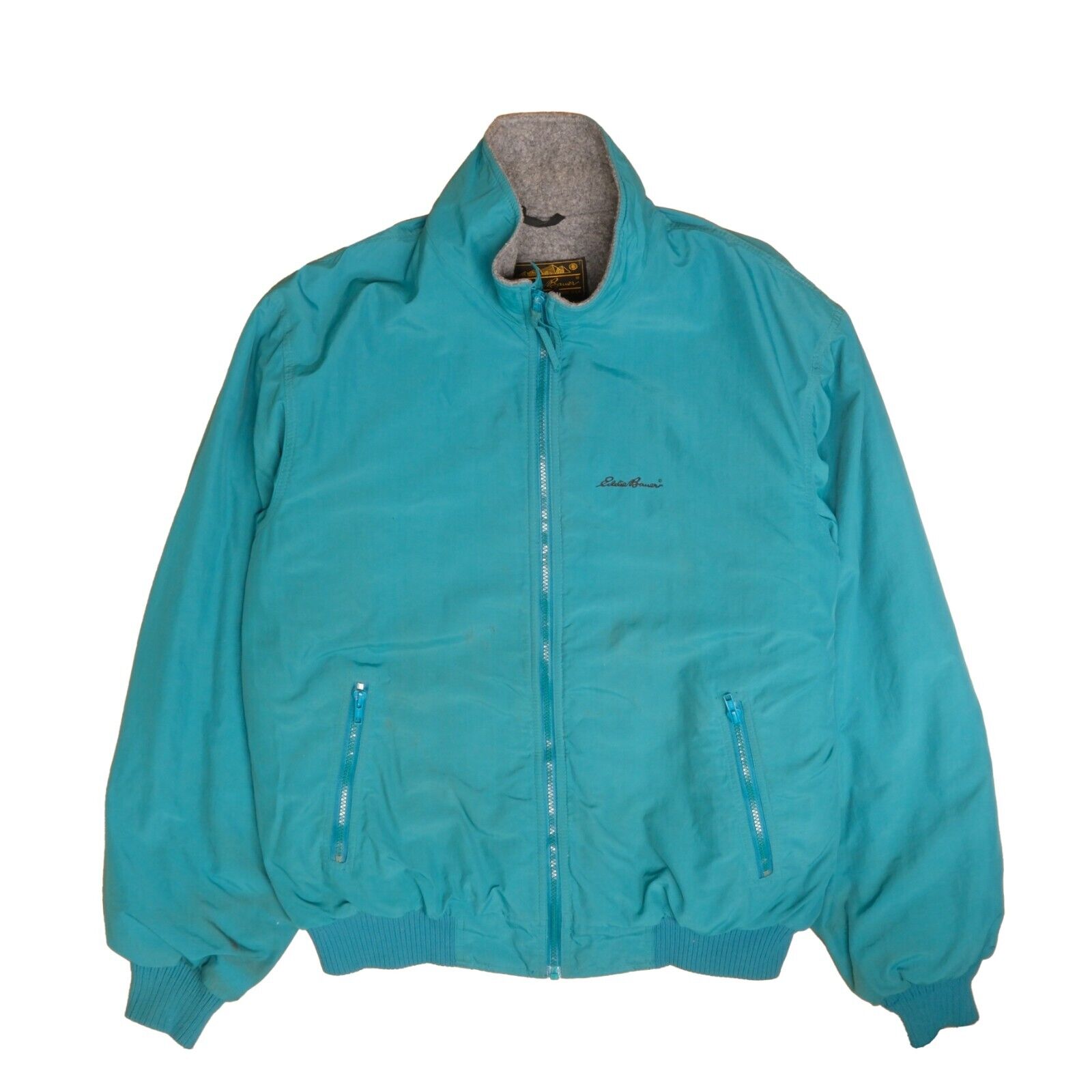 Vintage Eddie Bauer Bomber Jacket Size XL Teal Fleece Lined