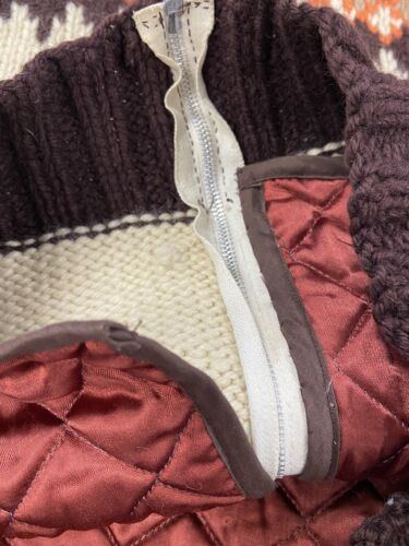 Vintage Leggett Wool Knit Full Zip Sweater Size Large Flash Zipper Quilt Lined