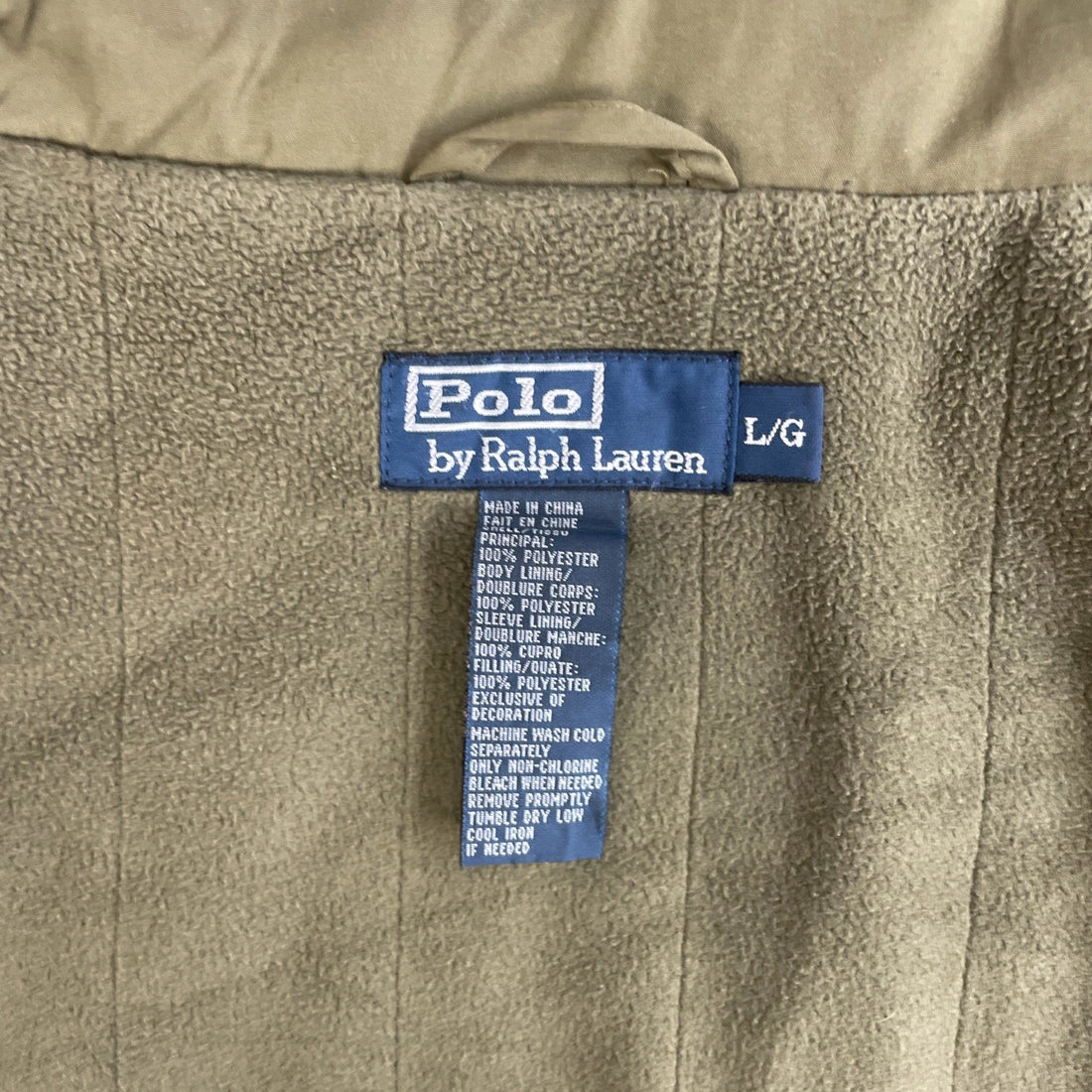 Vintage Polo Ralph Lauren Bomber Jacket Size Large Green Fleece Lined