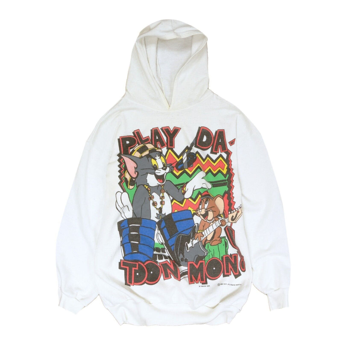 Vintage Tom And Jerry Play Da Toon Sweatshirt Hoodie Size Medium White 90s