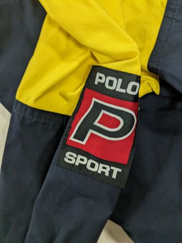 Vintage Polo Sport Ralph Lauren Windbreaker Light Jacket Size Large Yellow Blue